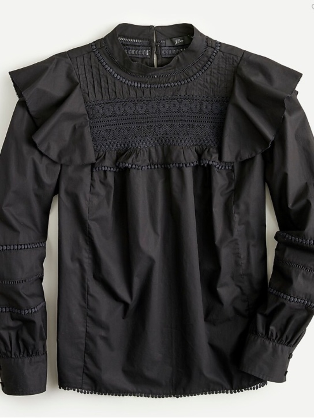 JCrew Black Crocheted Lace Ruffle Top